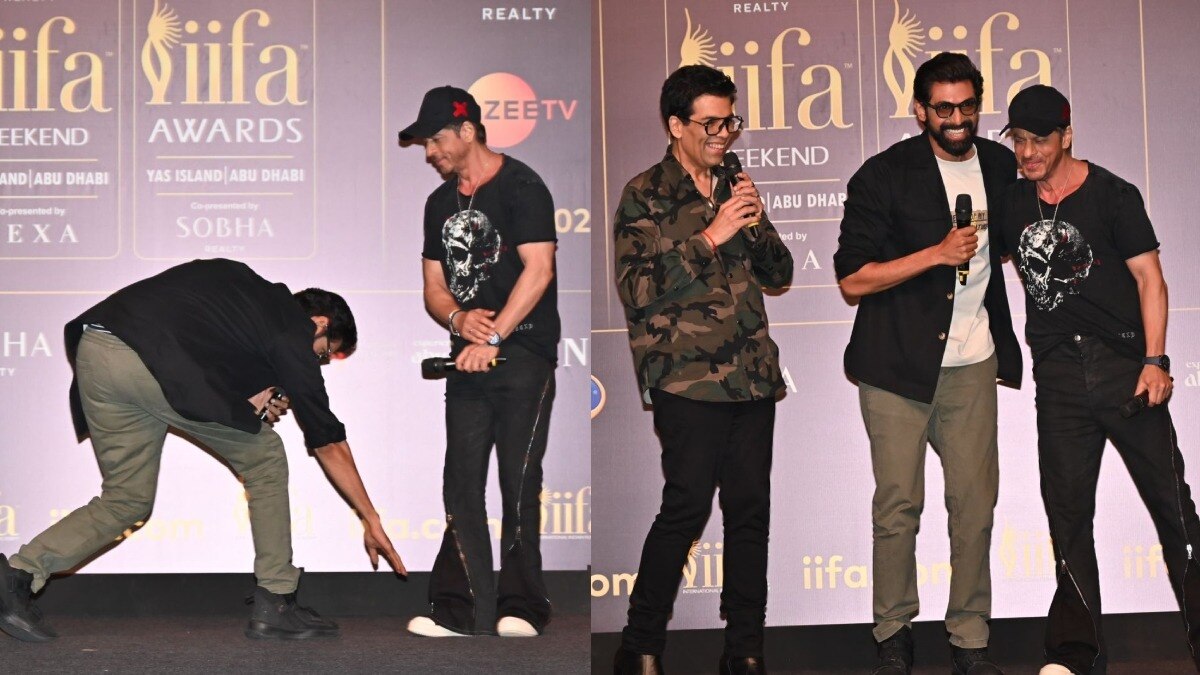 Rana Daggubati touched Shah Rukh Khan's feet and took his blessings at the IIFA 2024 event. (Photo Credit: Yogen Shah) Photos of Rana Daggubati, Shahrukh and Karan Johar