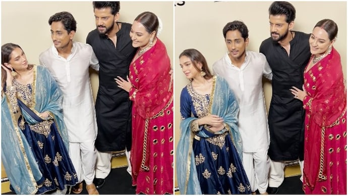 Aditi Rao Hydari, Siddharth, Zaheer Iqbal and Sonakshi Sinha at Diwali party Aditi Rao Hydari, Siddharth, Zaheer Iqbal and Sonakshi Sinha