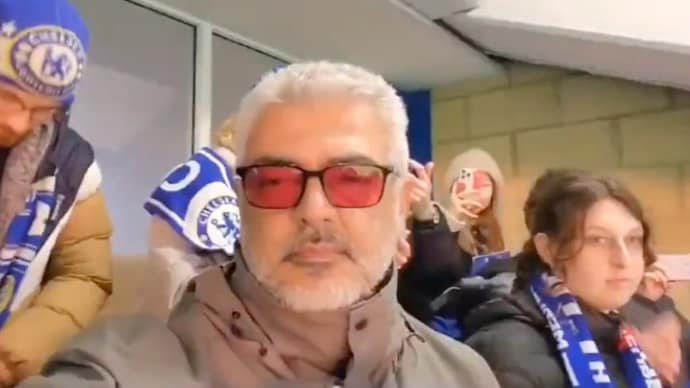 Ajit Kumar shared a video of himself enjoying the game in Madrid. (Photo: X/ThalaAjith_FC) Ajit Kumar shared a video of himself enjoying the game in Madrid. (Photo: X/ThalaAjith_FC)