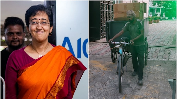 Cartons and luggage being taken out of the official Chief Minister's residence. Atishi