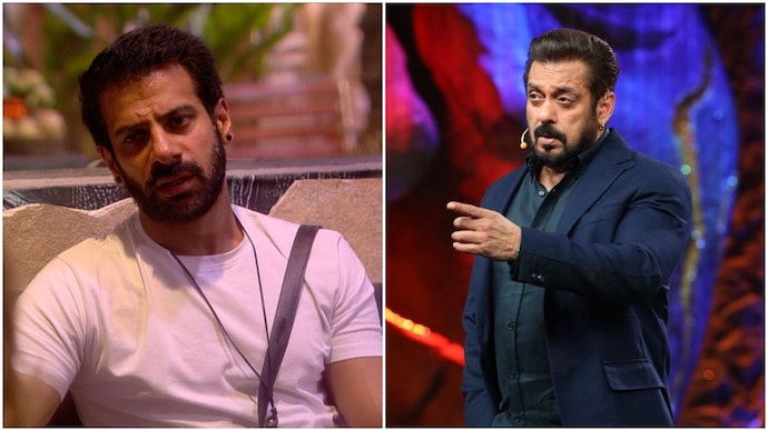 Salman Khan scolds Karan Veer Mehra in Bigg Boss 18. Salman Khan scolds Karan Veer Mehra in Bigg Boss 18.