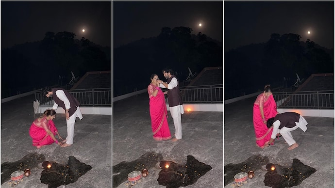 Vikrant Massey and Sheetal Thakur celebrated Karva Chauth on Sunday, October 20. (Photo: Instagram/Vikrant Massey) Vikrant Massey and Sheetal Thakur celebrated Karva Chauth