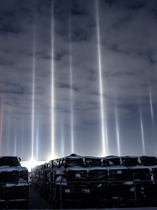 Mysterious pillars of light falling from the sky captured on