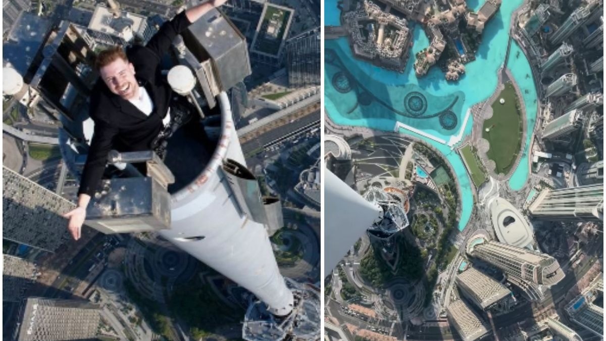 MrBeast climbs Burj Khalifa viral video - MrBeast Jimmy Donaldson scales Burj Khalifa and shares thrilling view from the top in viral video - India Today