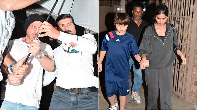 Shahrukh Khan and Abram dubbing for Mufasa: The Lion King in Mumbai. (Photo: Yogen Shah) Shahrukh Khan, Abram, Suhana Khan