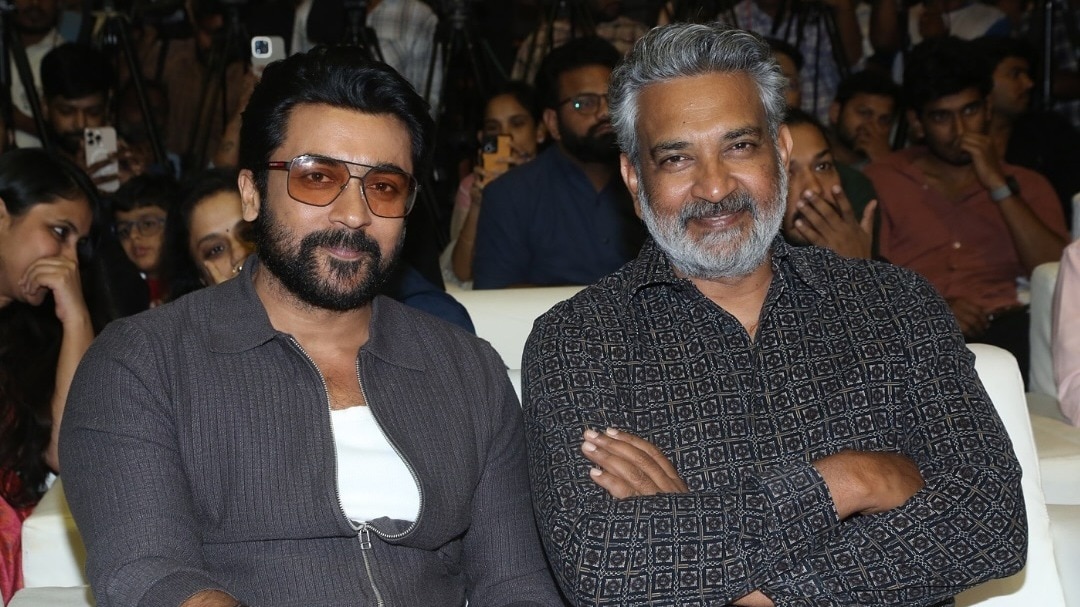 Photos of Suriya and SS Rajamouli.