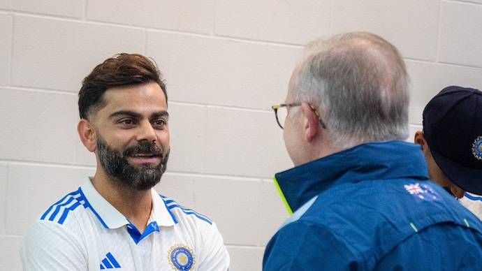 વિરાટ કોહલી અને એન્થોની અલ્બેનીઝ વાતચીતમાં. (સૌજન્ય: AlbaneseX) વિરાટ કોહલી અને એન્થોની અલ્બેનીઝ