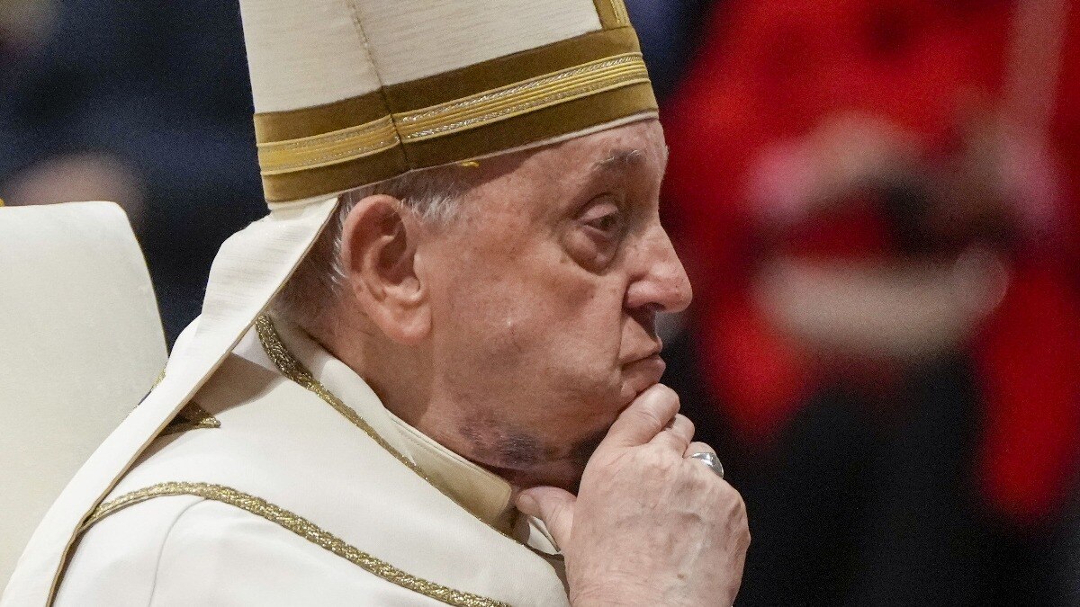 Pope Francis, with bruise on chin, inducts new cardinals in St. Peter's Basilica