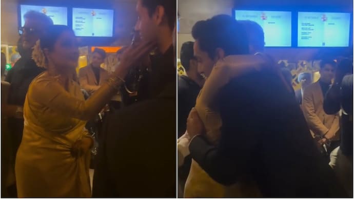 Rekha and Agastya Nanda at RK Film Festival. (Photo: Reddit/Screengrab) Rekha and Agastya Nanda