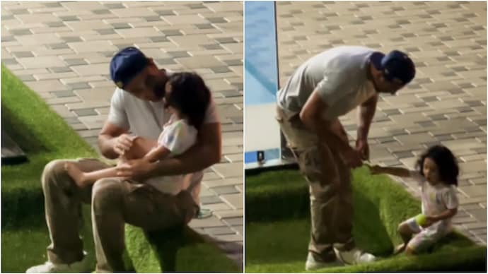 Ranbir and Raha looked adorable playing together. (Photos: Instagram/Viral Bhayani) Ranbir and Raha looked adorable playing together. (Photos: Instagram/Viral Bhayani)