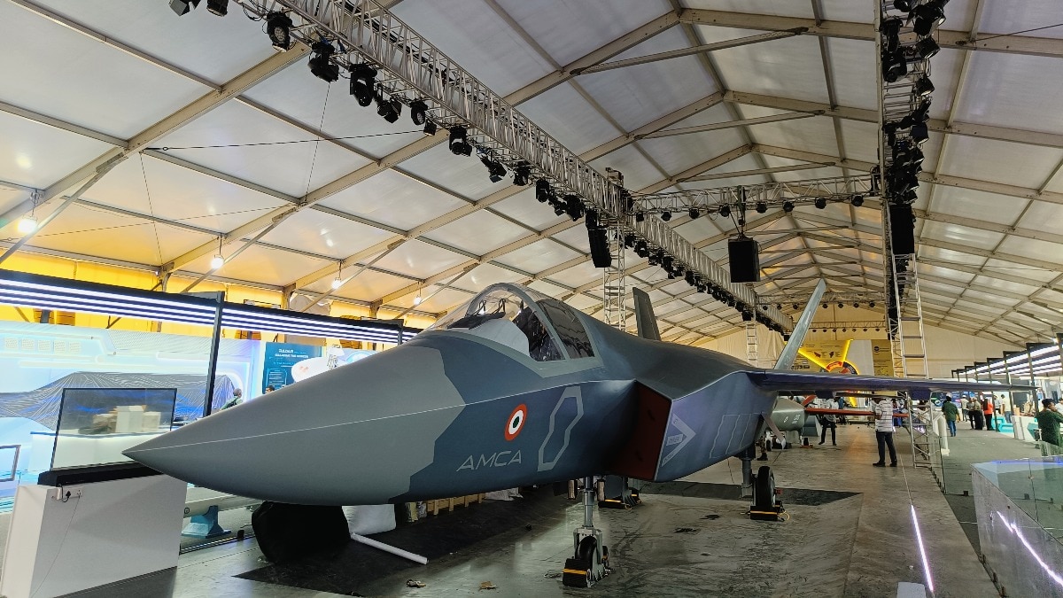 India unveiled a full-scale engineering model of the Advanced Medium Combat Aircraft (AMCA) at Aero India 2025.