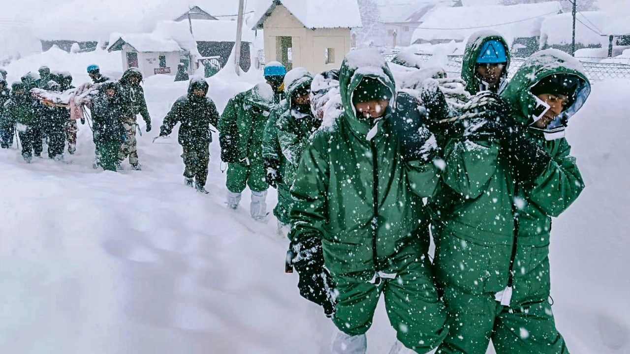 Rescue operation underway after BRO labourers got trapped under an avalanche, in Chamoli district of Uttarakhand.