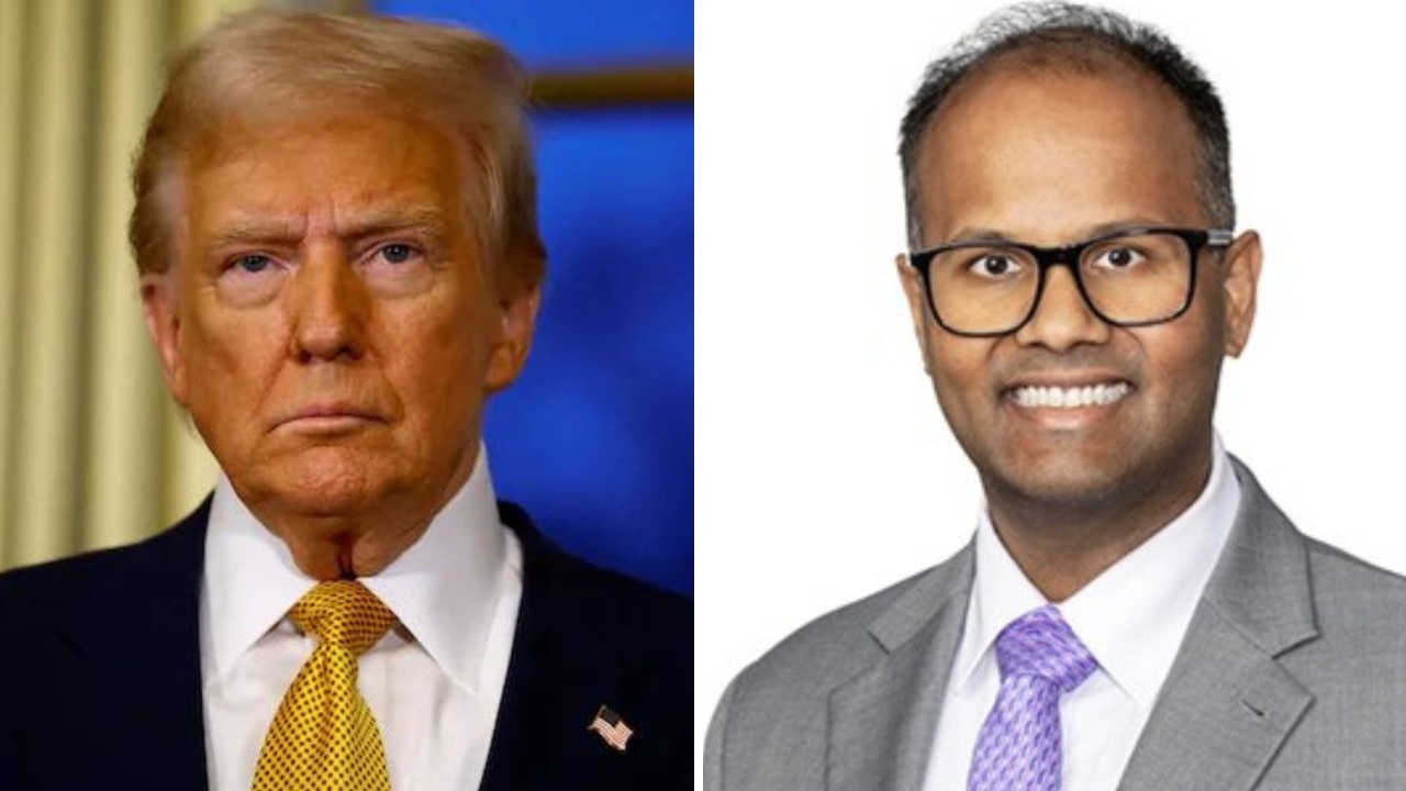 The Donald Trump (L) administration has fielded Abhishek Kambli (R) to defend the use of the Alien Enemies Act of 1798 to deport illegal immigrants. (Image: Reuters/The Federalist Society)