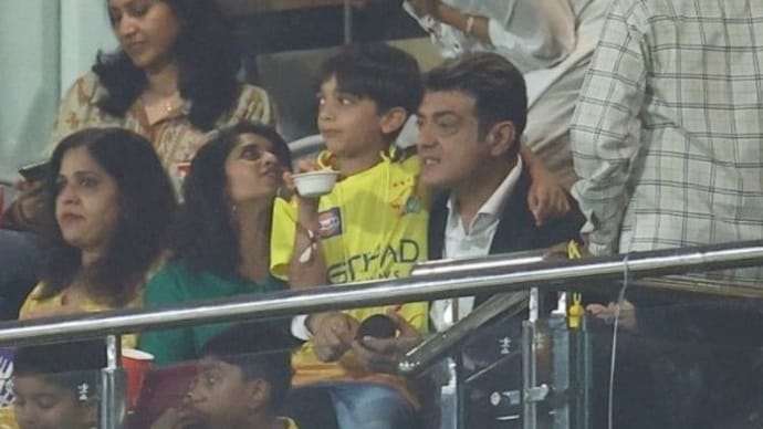 Ajith Kumar watches CSK vs SRH match. (Photo - X/@iammoviebuff007)
