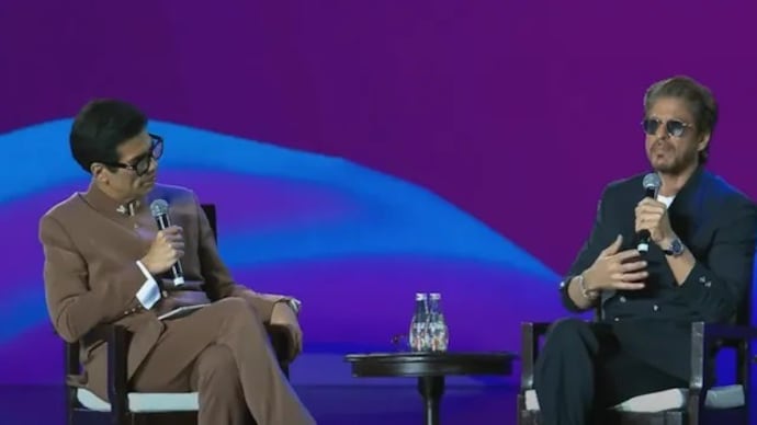 Shah Rukh Khan with Karan Johar in waves 2025 (Photo Credit: YouTube ScreenGreb) Shahrukh Khan