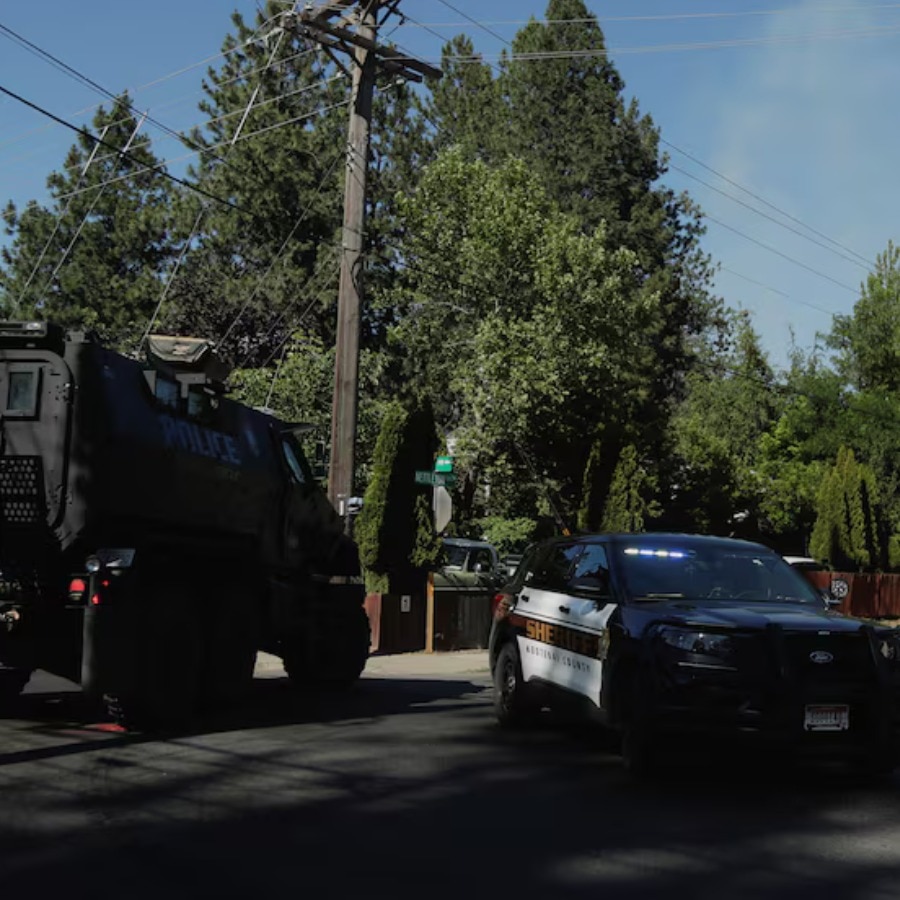 An armored police vehicle
