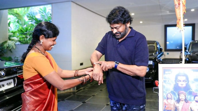 Fan ties Rakhi to Chiranjeevi. (Photo: X/idlebraindotcom)