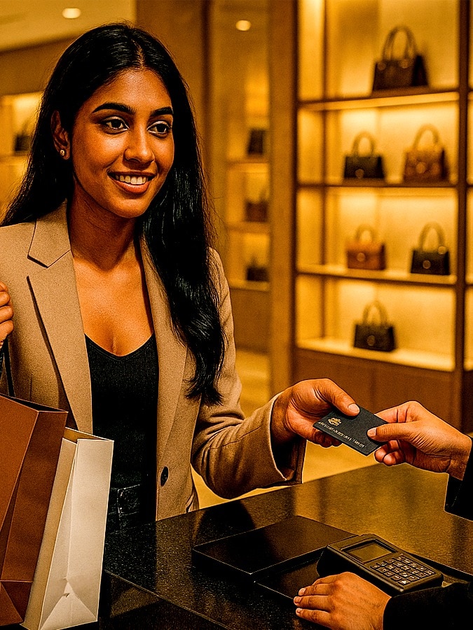 International customer paying by card in a boutique