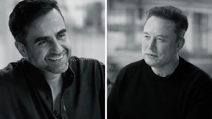 Screengrab) Elon musk and Nikhil Kamath