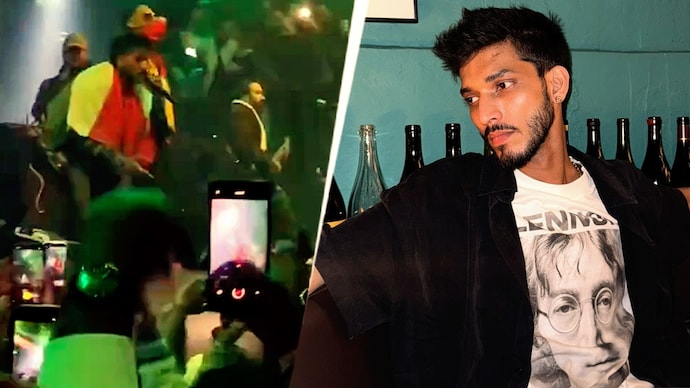 Social Media) pakistani rapper talha anjum drapes Indian flag thrown at him kathmandu show
