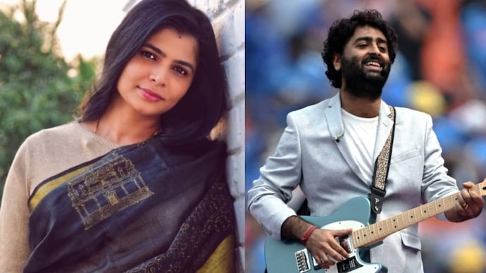 Singer Chinmayi Sripada reflected on her experience working with Arijit Singh. (Photo Credit (R): AFP) Pictures of Chinmayi Sripada and Arijit Singh.
