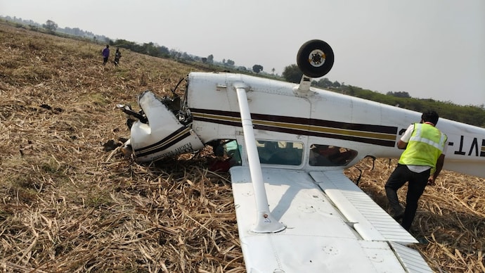 The private aircraft crashed due to a technical glitch. The private aircraft crashed due to a technical glitch.