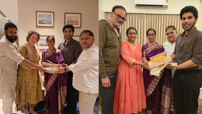 Allu Sirish invited Pawan Kalyan and Naga Babu's families for his wedding. Allu Sirish and family with Pawan Kalyan and Nagendra Babu families.