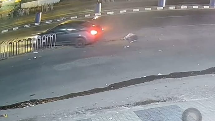 A CCTV video from Mandideep shows a car driver allegedly running over HEG employee Krishan Pal twice Factory worker run over twice by car