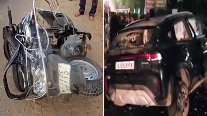 The car hit a motorbike and a scooter as it rammed into a divider. Gandhidham accident