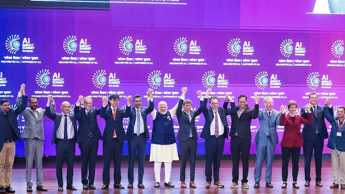 PIB via Reuters) india ai impact summit artificial intelligence global tech leaders geopolitical winner european leader