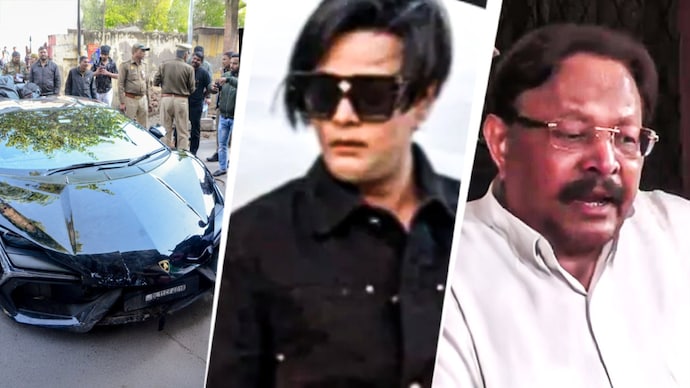 Kanpur tobacco baron KK Mishra (R) said the Lamborghini was being driven by a chauffeur and not his son, Shivam (C). Kanpur Lamborghini crash