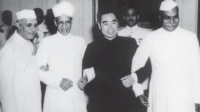 President Dr Rajendra Prasad, Prime Minister Jawaharlal Nehru with the Chinese Premier at Rashtrapati Bhavan Nehru Panchsheel agreement
