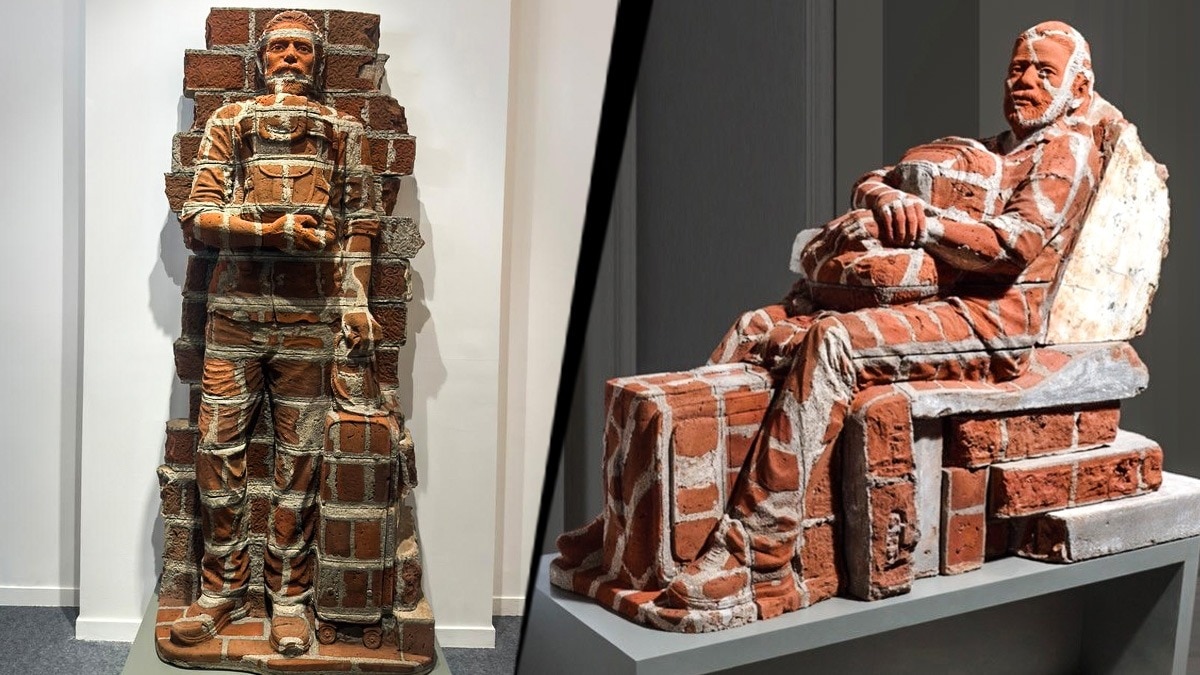 He collects bricks from demolished homes, and turns them into art