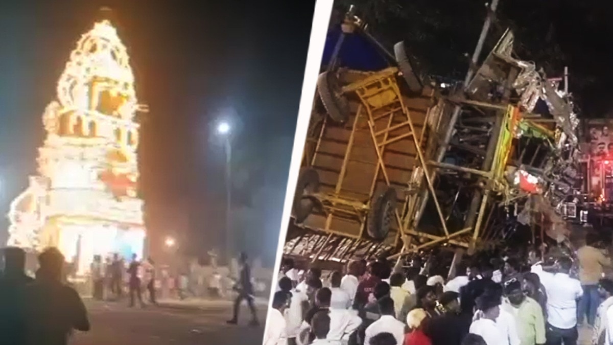 Seven injured after 60-foot temple chariot topples during festival in Tamil Nadu