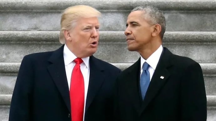 US President Donald Trump with his predecessor Barack Obama. Trump was loudly touting the hypothesis that Obama was not born in the US.