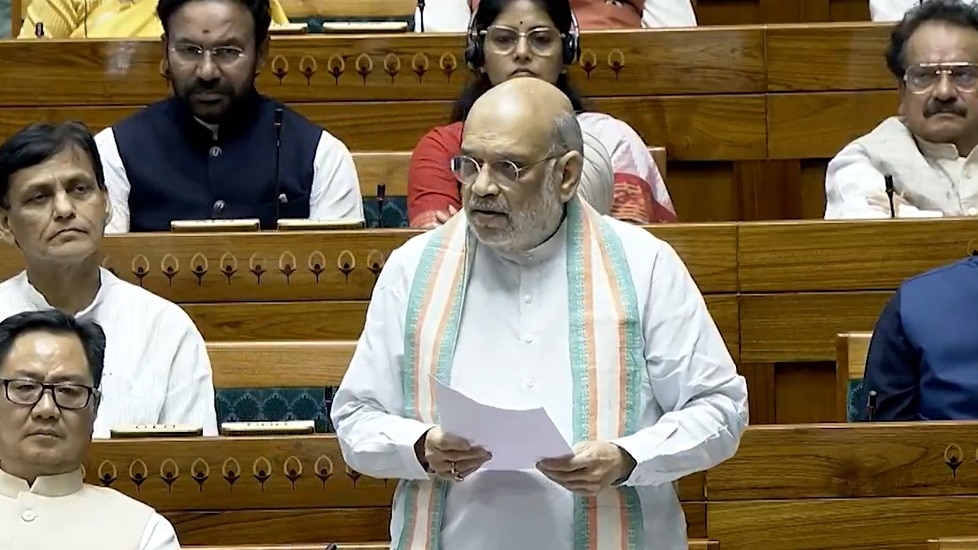 Home Minister Amit Shah speaks on the government's efforts to end Naxalism in the Lok Sabha on Monday.