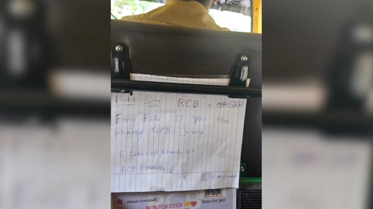 Bengaluru auto-rickshaw driver gives free rides to RCB fans (Photo: @mahikaa101/X) Bengaluru auto rickshaw driver gives free rides to RCB fans