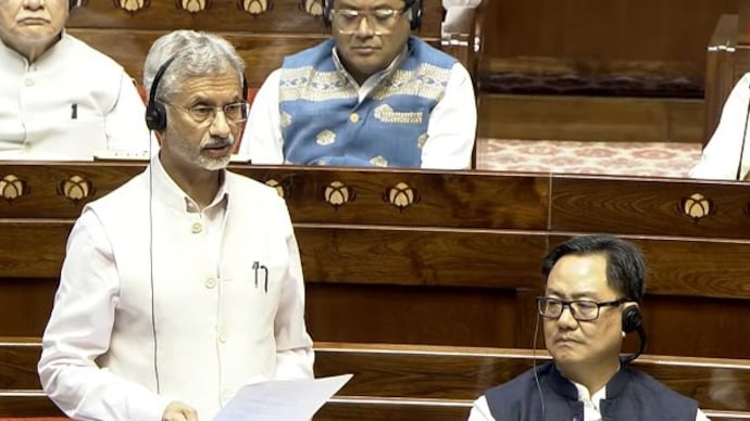 External Affairs Minister S Jaishankar made a suo motu statement on the West Asia crisis in the Rajya Sabha. (Screen grab: Sansad TV)