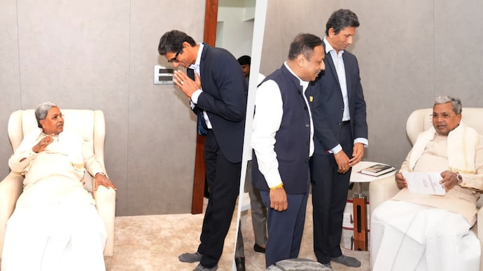 KSCA director and former Indian fast bowler Venkatesh Prasad meets Karnataka CM Siddaramaiah on Friday, March 27, 2026. (Photo: India Today) karnataka mlas free ipl tickets venkatesh prasad siddaramah meeting