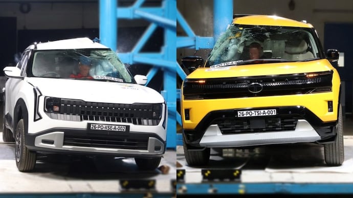 Kia Seltos (L) and Tata Sierra (R) BNCAP crash test Kia Seltos (L) and Tata Sierra (R) BNCAP crash test