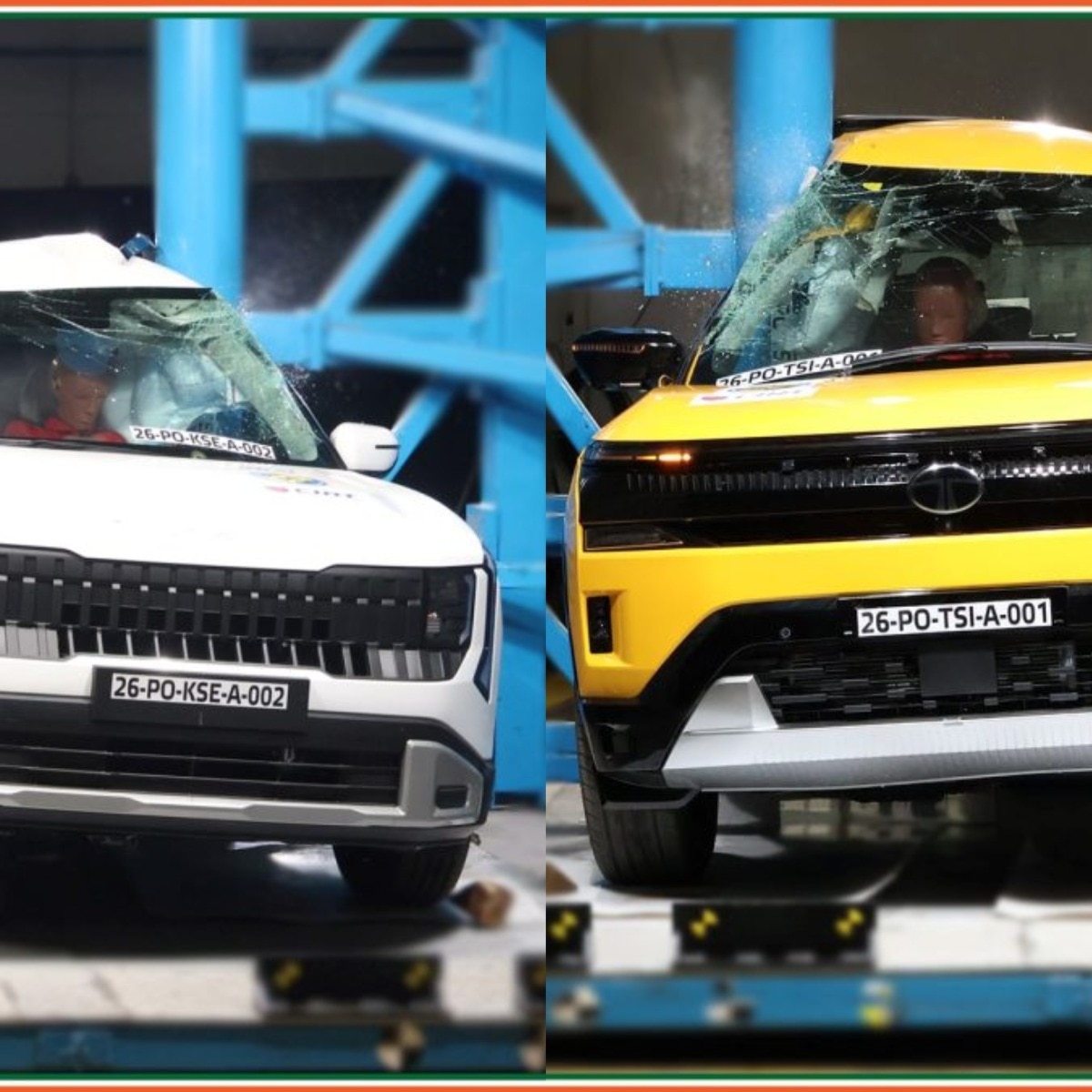 Kia Seltos (L) and Tata Sierra (R) BNCAP crash test
