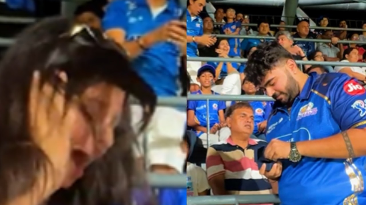 MI supporter proposes to KKR fan at Wankhede, ends up losing ring in stands