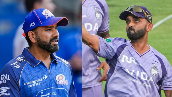 A Mumbai teammates showdown expected as MI face KKR at Wankhede. (Photo: PTI) Rohit Sharma, Ajinkya Rahane