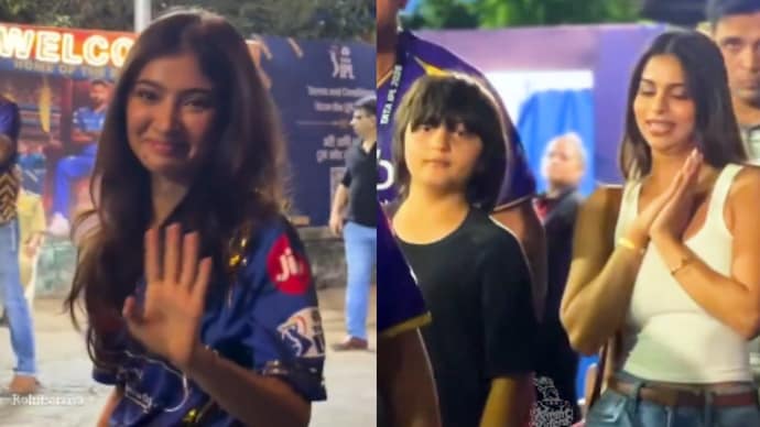 Sara Arjun, Suhana Khan at Wankhede Stadium in Mumbai. Sara Arjun, Suhana Khan