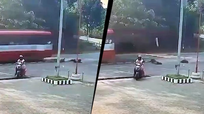 Sisters fall off moving KSRTC bus en route to SSLC exam in Karnataka, injured (Screen grab)