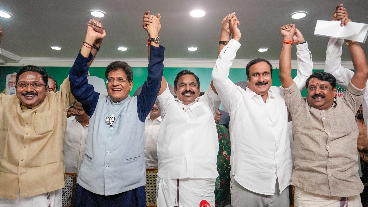 The NDA has finalised its seat-sharing arrangement for the upcoming Tamil Nadu Assembly polls.(Image: PTI) The NDA has finalised its seat-sharing arrangement for the upcoming Tamil Nadu Assembly polls.
