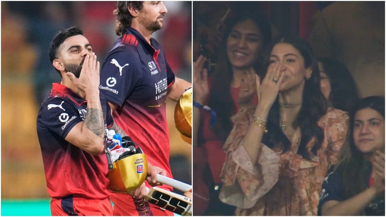 RCB vs SRH: Virat Kohli, Anushka Sharma exchange flying kisses after IPL 2026 opener win in Bengaluru. (Image: AP, X) Virat Kohli, Anushka Sharma
