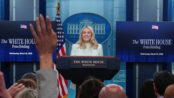 White House press secretary Karoline Leavitt speaks with reporters in the James Brady Press Briefing Room at the White House, Wednesday, March 25, 2026, in Washington. (AP Photo/Julia Demaree Nikhinson) White House press secretary Karoline Leavitt
