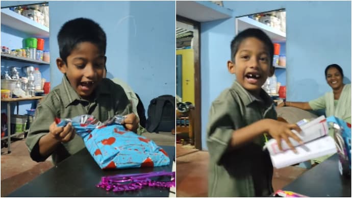 5-year-old boy’s adorable reaction to unwrapping gifts is all about simple joys (Photos: Nehal/Instagram) adorable little boy
