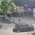A high-speed Mahindra Thar crashed into two scooters and bystanders late on April 23 night. A high-speed Mahindra Thar crashed into two scooters and bystanders late on April 23 night.